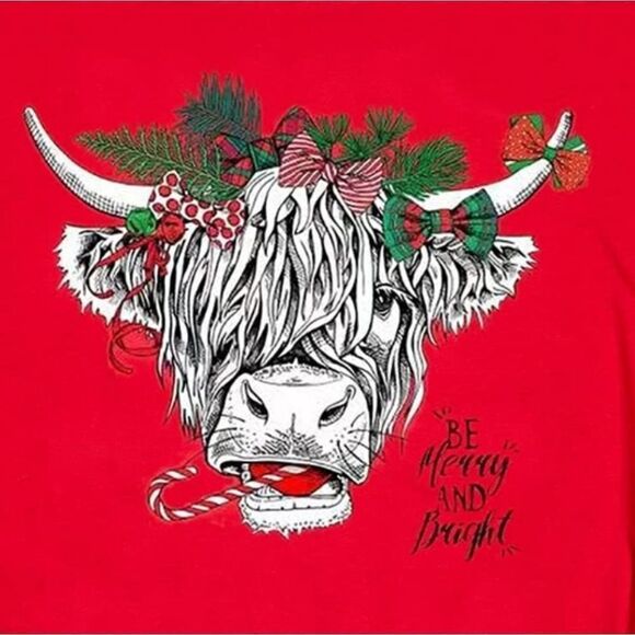 NWT T-Shirt Funny Cute Animal Graphic Tees TopsChristmas Bull Cowgirl Fun - Picture 2 of 2